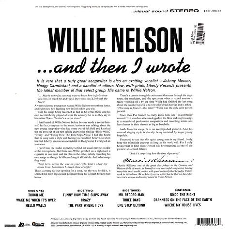 Willie Nelson - And Then I Wrote 180g Edition