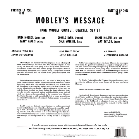 Hank Mobley - Mobley's Message Hq Ltd 200g Edition