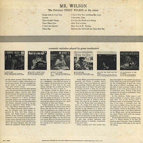 Teddy Wilson - Mr. Wilson (The Fabulous Teddy Wilson At The Piano)