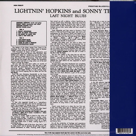 Sonny Hopkins Terry Lightnin' - Last Night Blues Remastered 2024 Bluesville Acoustic