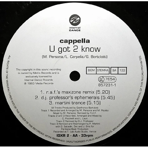 Cappella - U Got 2 Know (Revisited)