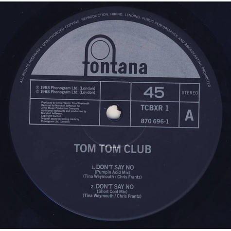 Tom Tom Club - Don't Say No (The Marshall Jefferson Remixes)