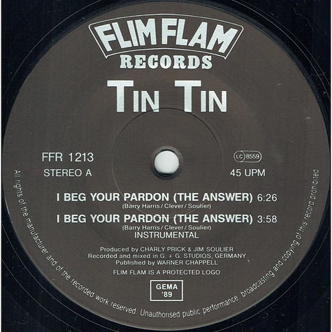 Tin Tin - I Beg Your Pardon (The Answer)