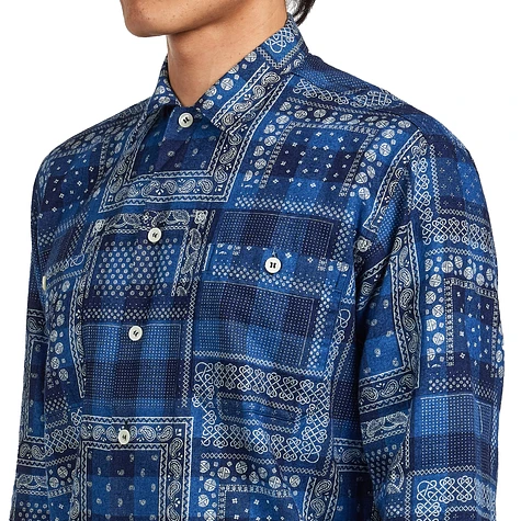 Beams Plus - MIL Open Collar Indigo Plaid Discharge Print