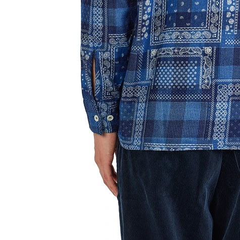 Beams Plus - MIL Open Collar Indigo Plaid Discharge Print