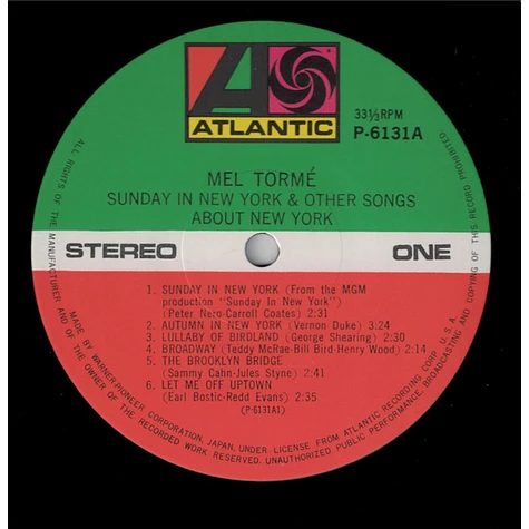 Mel Tormé - Sings Sunday In New York And Other Songs About New York