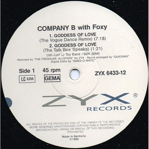 Company B With Foxy - Goddess Of Love