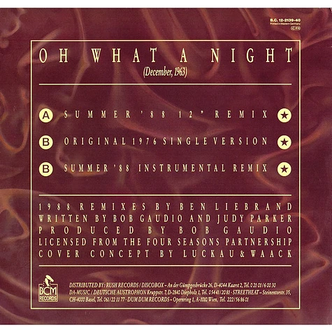 The Four Seasons Featuring Frankie Valli - Oh What A Night (December, 1963) (1988 Remix By Ben Liebrand)