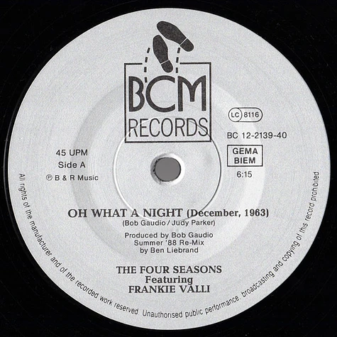 The Four Seasons Featuring Frankie Valli - Oh What A Night (December, 1963) (1988 Remix By Ben Liebrand)