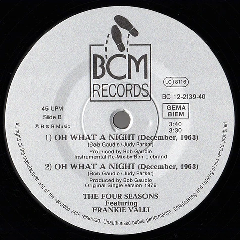 The Four Seasons Featuring Frankie Valli - Oh What A Night (December, 1963) (1988 Remix By Ben Liebrand)