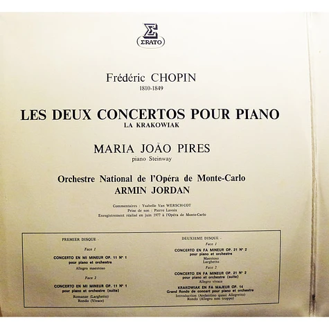 Frédéric Chopin - Maria-João Pires, Orchestre National De L'Opéra De Monte-Carlo, Armin Jordan - Les Deux Concertos Pour Piano (La Krakowiak, En Fa Majeur Op.14)