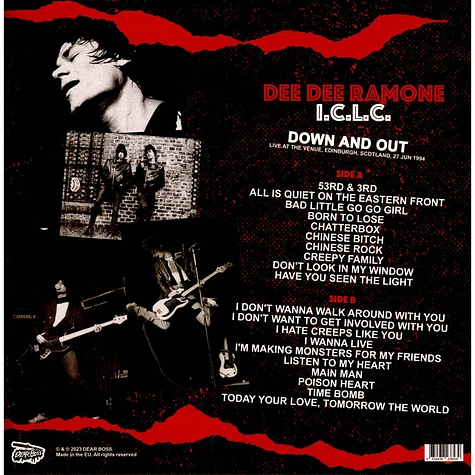 Dee Dee Ramone I.C.L.C - Down And Out: Live At The Venue Edinburgh 1994 Black Vinyl Edition