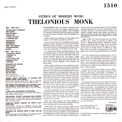 Thelonious Monk - Genius Of Modern Music Volume 1