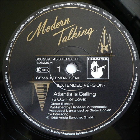 Modern Talking - Atlantis Is Calling (S.O.S. For Love) (Extended Version)