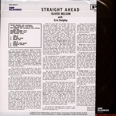 Oliver Nelson With Eric Dolphy - Straight Ahead Vinyl Me, Please Edition