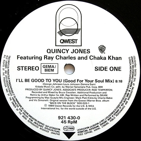 Quincy Jones Featuring Ray Charles And Chaka Khan - I'll Be Good To You