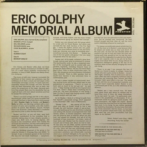 Eric Dolphy & Booker Little - Memorial Album Recorded Live At The Five Spot