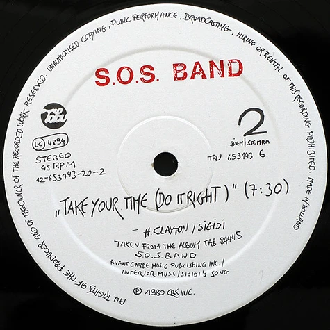 The S.O.S. Band - The Official Bootleg Mega-Mix B/W Take Your time (Do It Right)