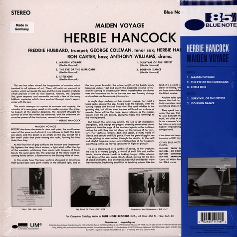 Herbie Hancock - Maiden Voyage Blue Note 85 Blue Vinyl Edition