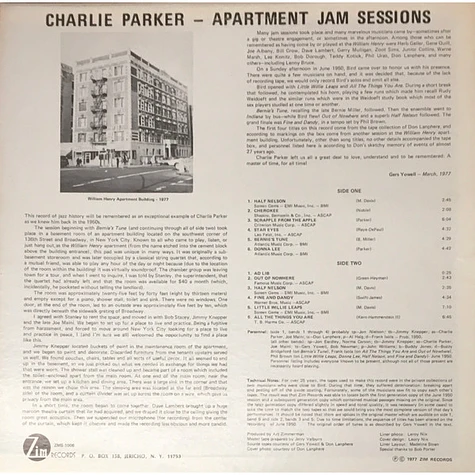 Charlie Parker - Apartment Jam Sessions