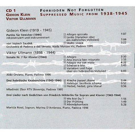 Gideon Klein, Viktor Ullmann, Pavel Haas, Hans Krása, Karl Amadeus Hartmann - Forbidden, Not Forgotten (Suppressed Music From 1938-1945)