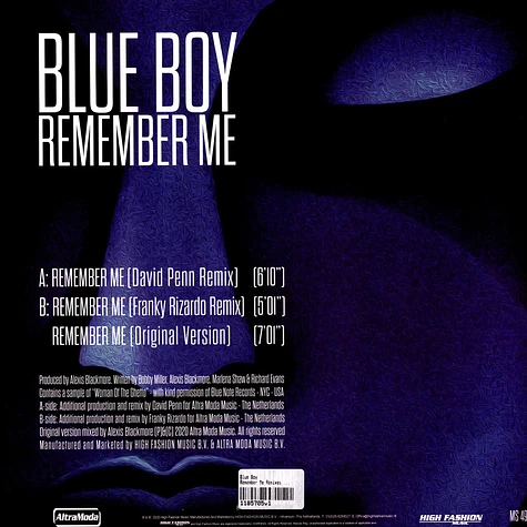 Blue Boy - Remember Me Remixes Ice Blue Vinyl 2024 Repress Edition