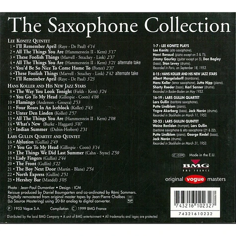 Lee Konitz Quintet, Hans Koller New Jazz Stars, Lars Gullin Quartet - The Saxophone Collection