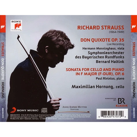 Richard Strauss, Maximilian Hornung, Paul Rivinius, Symphonie-Orchester Des Bayerischen Rundfunks, Bernard Haitink - Don Quixote / Sonata For Cello And Piano