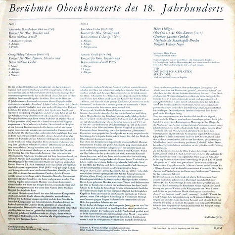 Alessandro Marcello / Georg Philipp Telemann / Jean-Marie Leclair / Antonio Vivaldi, Heinz Holliger, Staatskapelle Dresden, Vittorio Negri - Berühmte Oboenkonzerte Des 18. Jahrhunderts