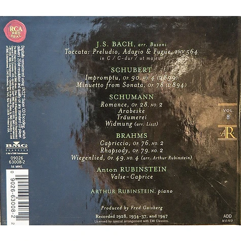 Johann Sebastian Bach / Ferruccio Busoni, Franz Schubert, Robert Schumann, Johannes Brahms, Anton Rubinstein, Arthur Rubinstein - Arthur Rubinstein