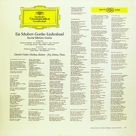 Franz Schubert - Johann Wolfgang von Goethe, Dietrich Fischer-Dieskau ∙ Jörg Demus - Ein Schubert-Goethe-Liederabend