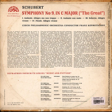 Franz Schubert / The Czech Philharmonic Orchestra / Franz Konwitschny - Symphony In C Major ("The Great")