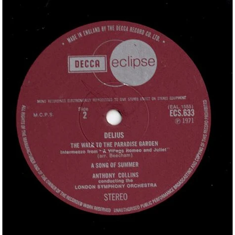 Frederick Delius - London Symphony Orchestra, Anthony Collins - Brigg Fair / On Hearing The First Cuckoo In Spring / The Walk To The Paradise Garden / A Song Of Summer