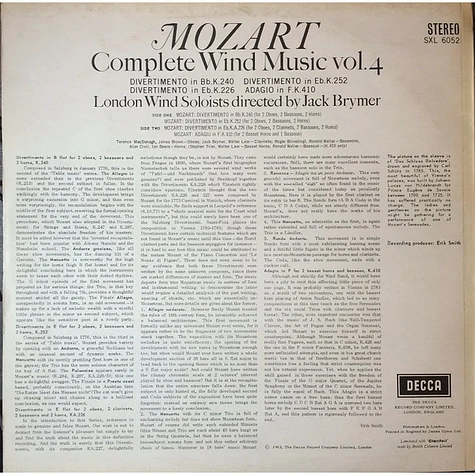 Wolfgang Amadeus Mozart, London Wind Soloists Directed By Jack Brymer - Complete Wind Music Vol.4