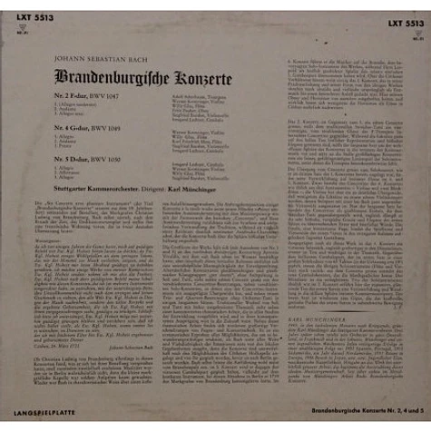 Johann Sebastian Bach - Stuttgarter Kammerorchester - Karl Münchinger - Brandenburgische Konzerte Nr. 2, 4 und 5