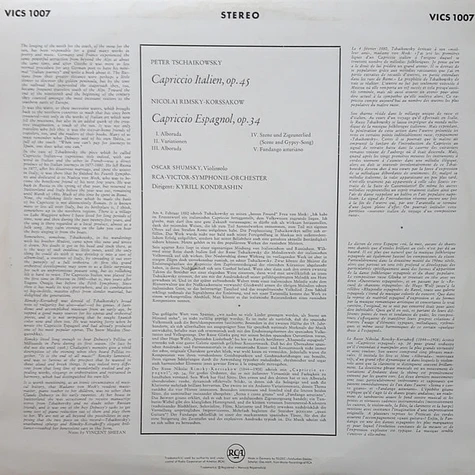 Pyotr Ilyich Tchaikovsky / Nikolai Rimsky-Korsakov - RCA Victor Symphony Orchestra, Kiril Kondrashin - Capriccio Italien / Capriccio Espagnol