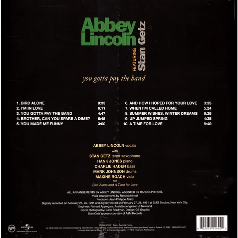 Abbey Lincoln, Featuring Stan Getz - You Gotta Pay The Band