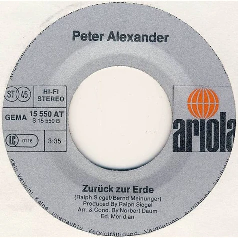 Peter Alexander - Aufstehn / Zurück Zur Erde