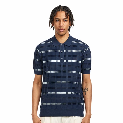 Fred Perry - Striped Rib Knitted Shirt (Tennis Blue) | HHV