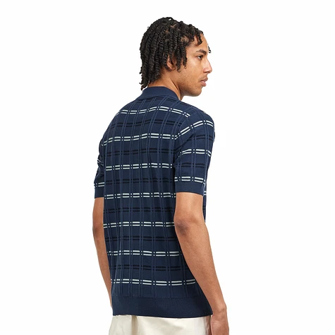 Fred Perry - Striped Rib Knitted Shirt (Tennis Blue) | HHV
