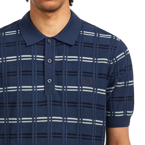 Fred Perry - Striped Rib Knitted Shirt (Tennis Blue) | HHV