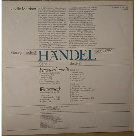 Georg Friedrich Händel, The Academy Of St. Martin-in-the-Fields, Sir Neville Marriner - Feuerwerksmusik / Wassermusik