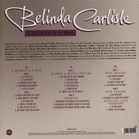 Belinda Carlisle - A Woman And A Man 25th Anniversary Purple Vinyl Edition