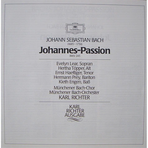 Johann Sebastian Bach, Evelyn Lear, Hertha Töpper, Ernst Haefliger, Hermann Prey, Kieth Engen, Münchener Bach-Chor & - Münchener Bach-Orchester, Karl Richter - Johannes-Passion