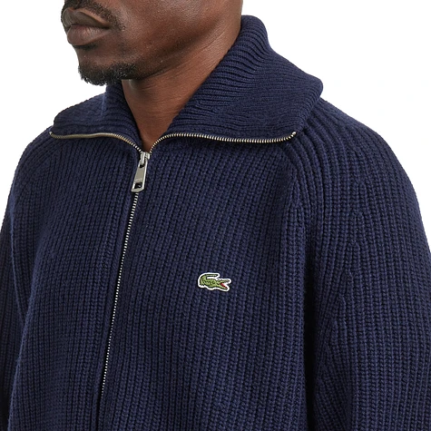 Lacoste - Ribbed Wool Zip Neck Sweater (Navy Blue) | HHV