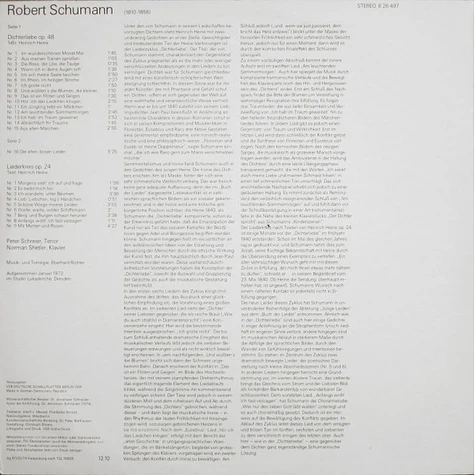 Robert Schumann, Peter Schreier, Norman Shetler - Dichterliebe Op. 48, Liederkreis Op. 24