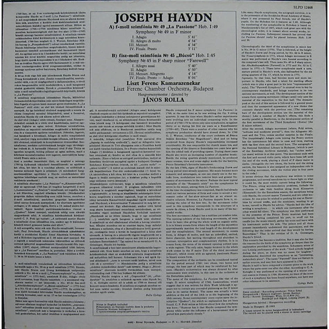 Joseph Haydn, Liszt Ferenc Chamber Orchestra - Symphony No. 49 "La Passione" / Symphony No. 45 "Farewell"