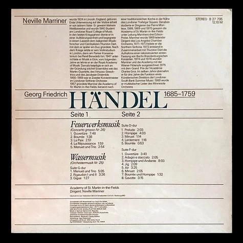 Georg Friedrich Händel – The Academy Of St. Martin-in-the-Fields, Sir Neville Marriner - Feuerwerksmusik / Wassermusik