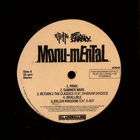 uMaNg & B.B.Z Darney - Monu-mEnTaL Black Vinyl Edition
