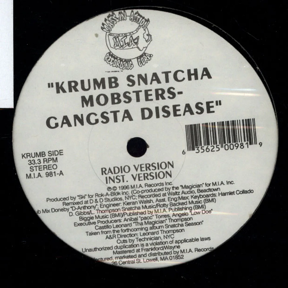 Krumb Snatcha - Mobsters - Gangsta Disease